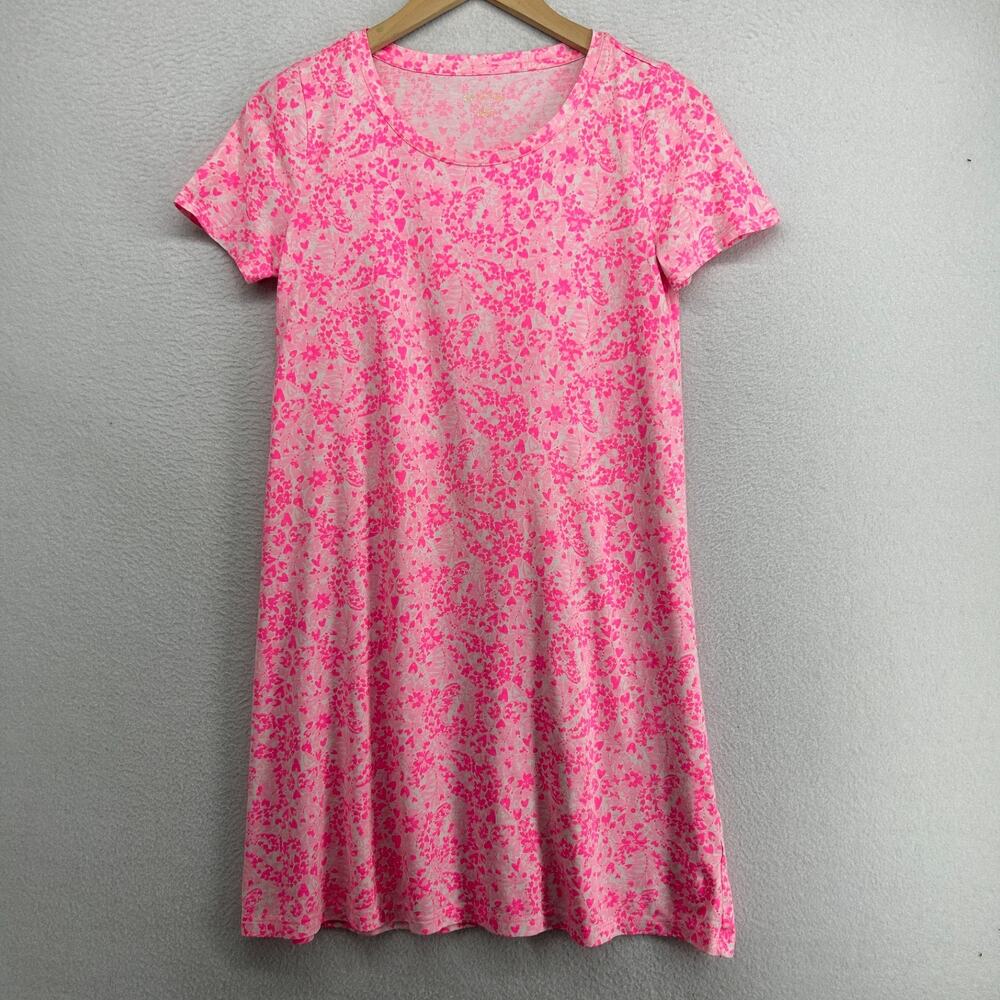 LILLY PULITZER Dress XS Cody Floral Shirtdress Short Sleeve Pima Cotton Pink